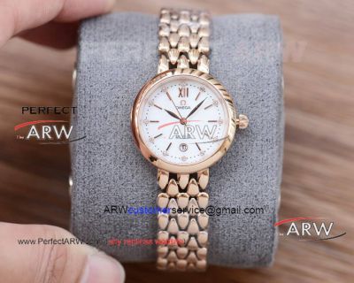 AAA copy Omega elegant  rose gold case white dial women's watch